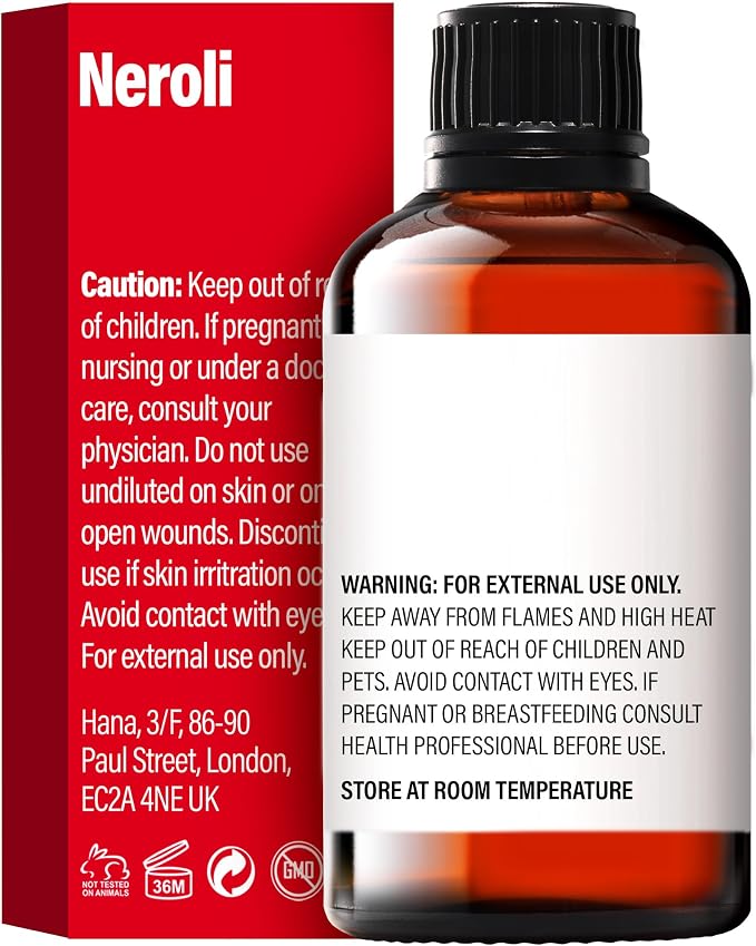 H'ana Neroli Oil - 1.02 Fl Oz Neroli Essential Oil for Hair, Skin, Diffuser, Aromatherapy & DIY