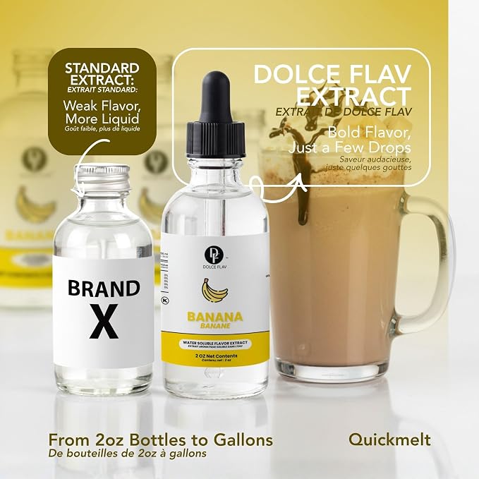 Dolce Flav Natural Banana Extract – 2 oz Water-Soluble Pure Banana Flavoring Drops for Baking, Smoothies & Desserts | Sugar Free, Allergen Free, Kosher | Made in USA