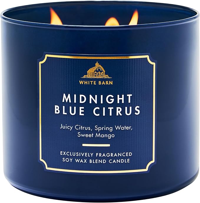 Bath & Body Works Midnight Blue Citrus 3-Wick Candle - Scented Candle for At-Home Use - Long-Lasting, Room-Filling Fragrance - High Fragrance Oil Concentration - Soy Wax Blend