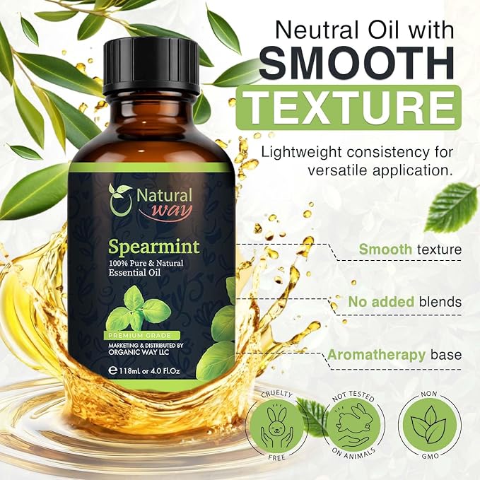 Spearmint Essential Oil for Diffusers | Natural Aroma Oil for Home Fragrance, Humidifier & DIY Candle Making, Long Lasting Scent for Office, Bedroom & Soothing Scent 4 Fl Oz (120 mL)