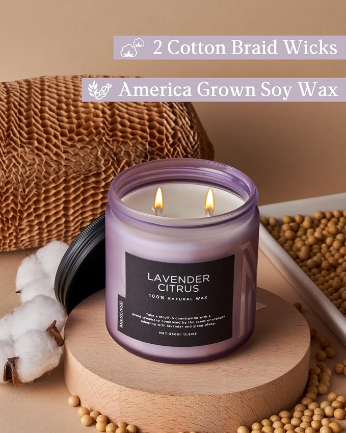 M&SENSE Lavender Citrus Home Scented Candles, 11.6oz Natural Soy Wax, 70 Hours Long Burning, Organic Candles Non Toxic, Aromatherapy Smelling for Mom, Home Fragrance for Meditation Relaxation