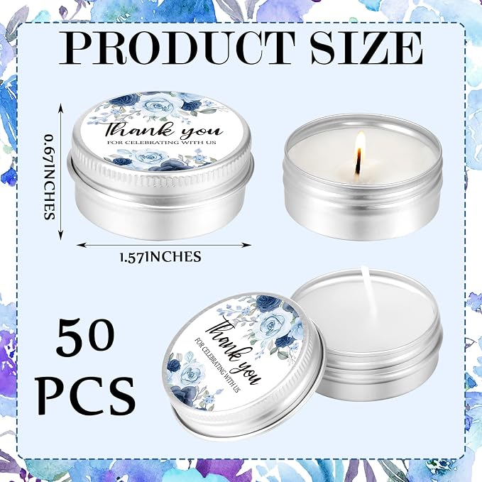 MTLEE 50 Pcs Wedding Candles Gift Favors for Guests 1 Oz Lavender Scented Soy Wax Aromatherapy Candle Favors for Bridal Shower Rustic Wedding Party Guests (Blue Rose)