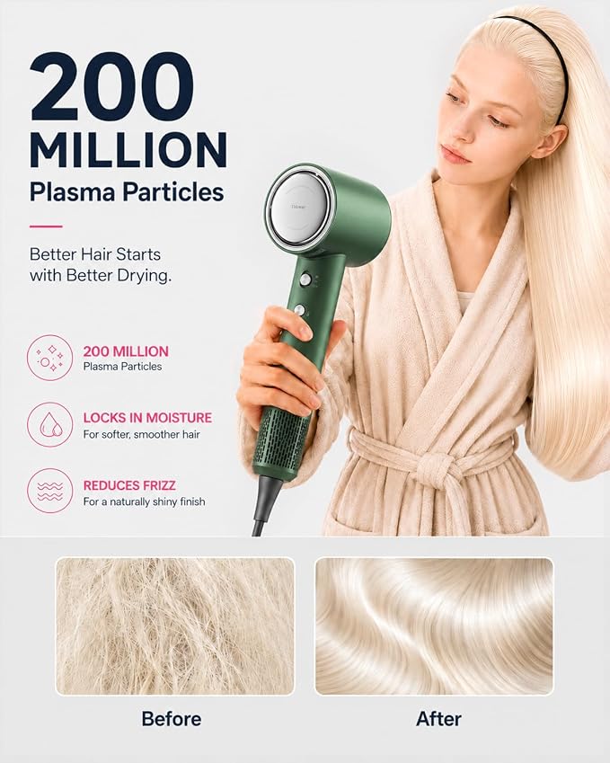 Tideway Hair Dryer Professional High-Speed Ionic Blow Dryer 110,000 RPM, Compact Hair Dryer with Magnetic Diffuser, Fast Drying with Brushless Motor Low Noise Smart Temperature Control-H11