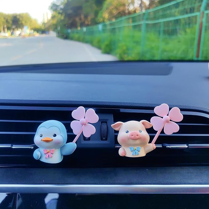 Cute Car Air Freshener Vent Clips, 3D Animal with Mini Fan Diffuser Vent Clip, Air Conditioning Decoration Car Accessories for Women and Men