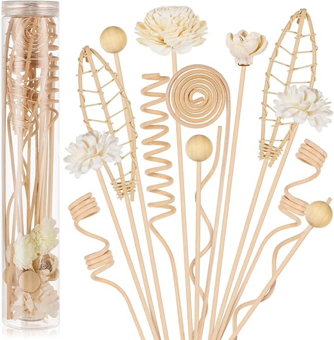 HFKPJRT 23Pcs Rattan Reed Diffuser Sticks Set, 10 Inch Natural Flower Reed Fragrance Diffuser, Unscented, for Home Office Decor