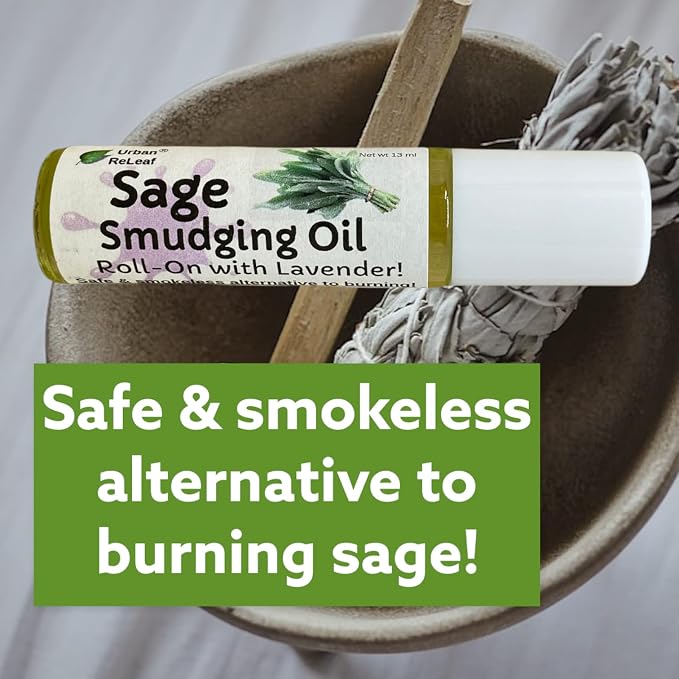Urban ReLeaf Sage Smudging Oil Roll-On with Lavender, 13 ml | Cleansing & Energy Clearing, Anointing & Blessing, Smokeless Alternative, 100% Natural & Vegan, Made Fresh in USA
