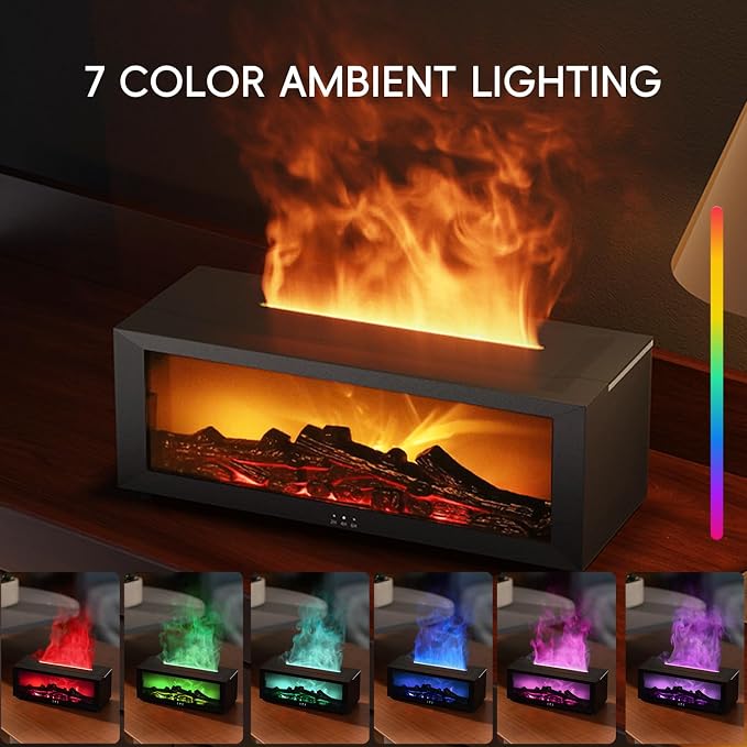 YALEDI Essential Oil Diffuser, 7 Colors Fireplace Flame Fire Oil Diffuser, 150ml Ultrasonic Aromatherapy Humidifier, Scent Diffuser with Remote Control & Timer for Home,Bedroom,Office,Yoga (Black)