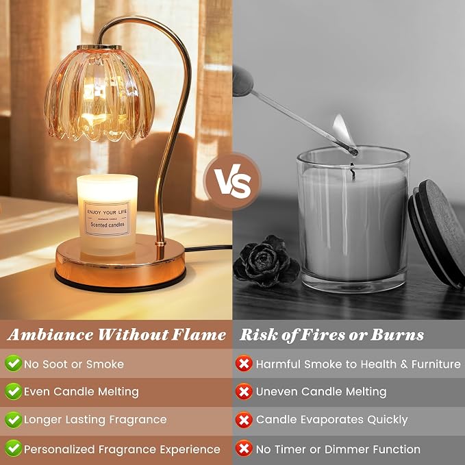 Candle Warmer Lamp with Timer & Dimmer, Modern Amber Candle Warming Lamp for Jar Candles, Scented Candle Wax Melt Warmer, Birthday Gift for Women, House Warming Gift New Home Bedroom Decor