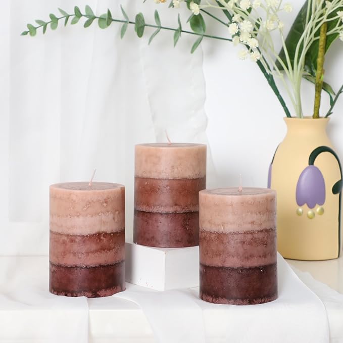 Coffee Pillar Candles, Aromatherapy Scented Candles, 35+ Hours Burn Long Lasting, Set of 3 Tall 3x4 Inch Dripless Pillar Candle, for Wedding and Home Décor