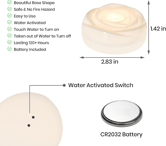 Aignis 24pcs Flameless LED Floating Candles, White Rose Plastic Tealight Battery Operated, 120+ Hours Glow Time, Cozy Light for Romantic Pool/Bathtub/Hot Bath/Wedding Centerpiece Decor(D2.83*H1.42)