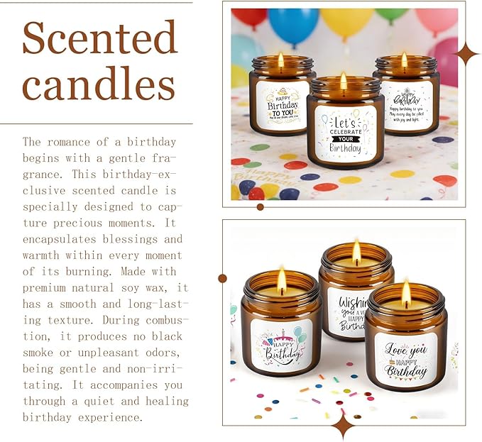 12-Pack Birthday Scented Candles, 3.05 oz Each, Natural Soy Wax, Long-Lasting Romantic Fragrance, Funny Happy Birthday Gift Set, Unique Gifts for Women Men, Gift-Ready