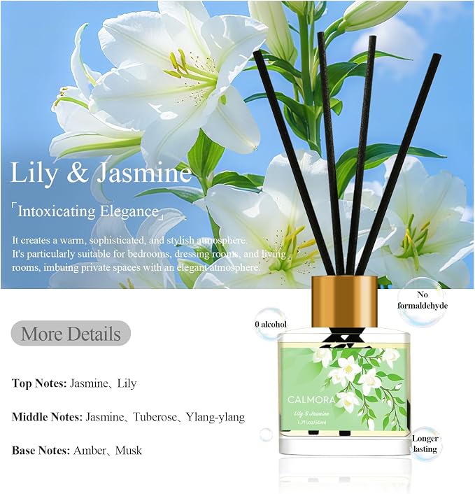 CALMORA Reed Diffuser Gift Set of 3, 50ml Home Fragrance Diffuser with 15 Reeds Sticks | Flameless Lily & Jasmine/Lavender/Fresh Linen Scented Oil for Women, Mom, Housewarming