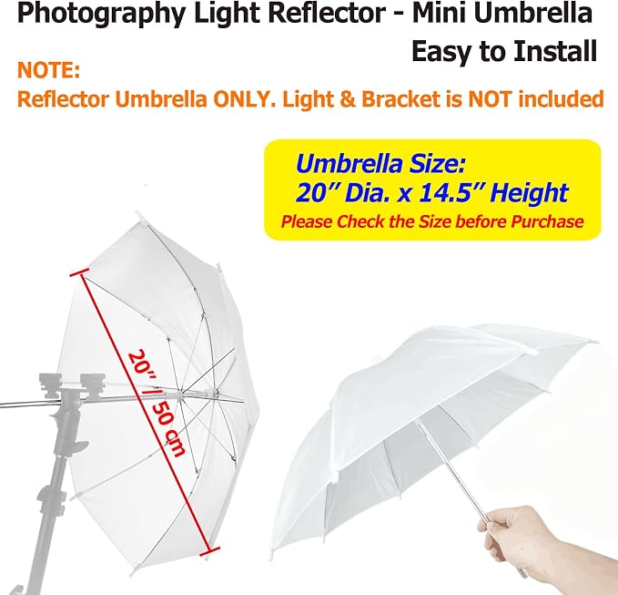 Cosmos 2 Pack Mini Photography Light Reflector Umbrella 20 Inch/ 50cm Diameter White Translucent Soft Umbrella Photography Photo Video Studio Mini Lighting Diffuser for Shooting (Bracket NOT Included)