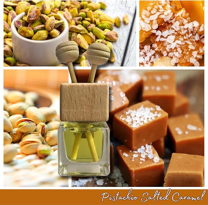 Cute Refillable Car Air Freshener Vent Clip 8mL – Pistachio & Salted Caramel – 15mL Refill Included – Long Lasting Fragrance Oil Diffuser – 100% American Handmade Odor Eliminator
