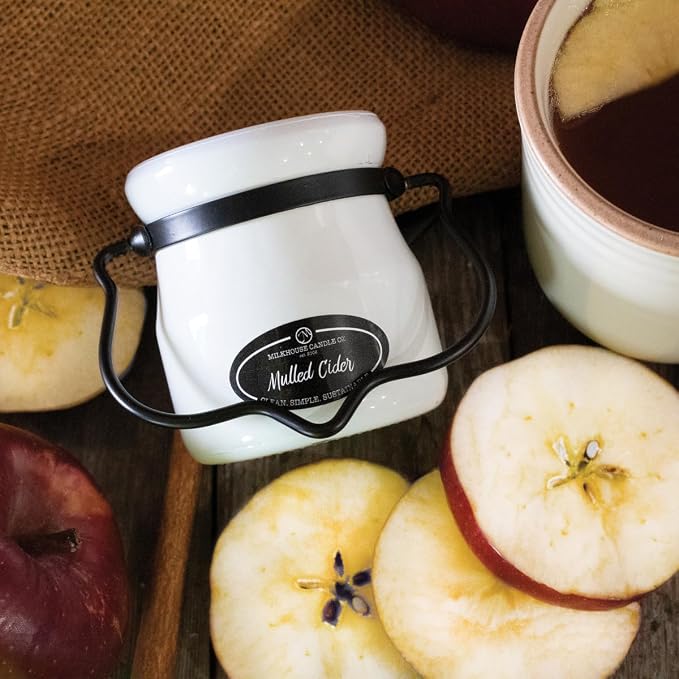 Milkhouse Candle Company Mulled Cider Soy Candle - Apple Cider | Cinnamon & Clove | Orange Zest Scented - 5 oz Cream Jar wtih Lid, 35+ Hour Burn Time, Made in the USA