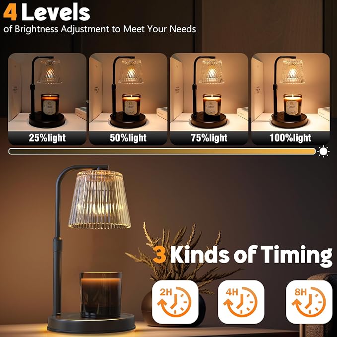 Candle Warmer Lamp with Timer, Electric Candle Warmer with 2 Bulbs, Gifts for Mom, Dimmable Candle Lamp, Compatible with Small and Large Candles, Aromatic Candle Holders for Home Decor (Black)