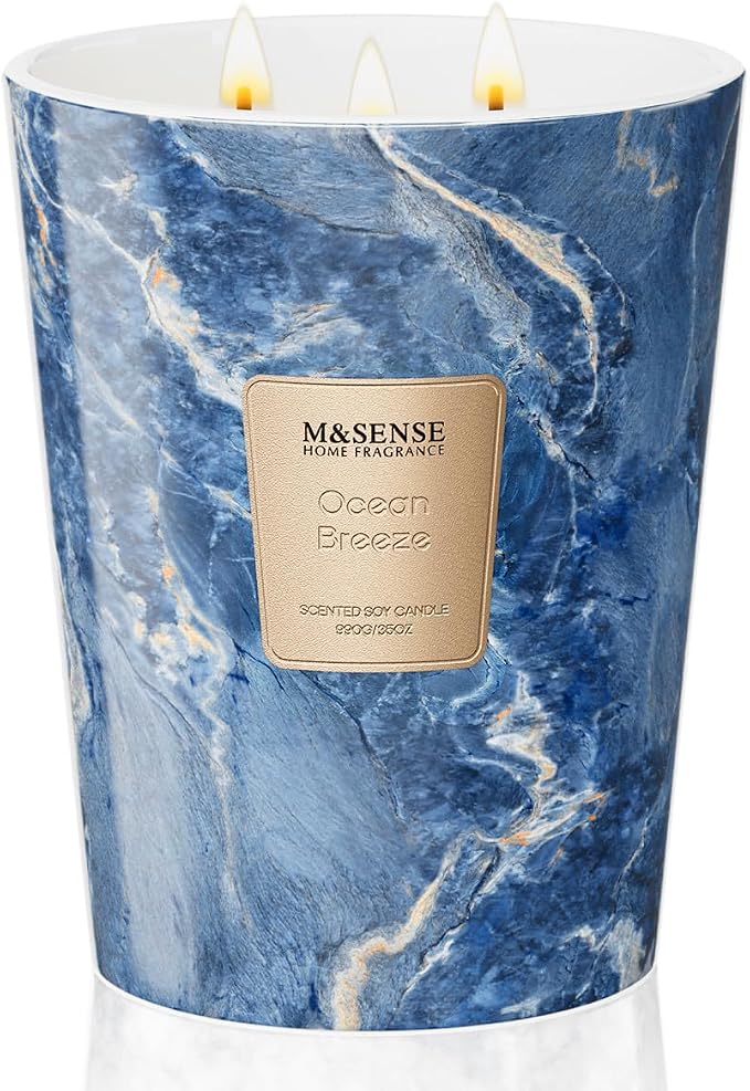 M&SENSE Ocean Breeze Summer Scented Candles for Home, 3-Wick Highly Scented Jar Candles, 35 Oz 150 Hours Long Lasting Burning Candles Gifts for Women, Relaxing Aromatherapy Candle for Stress Relief