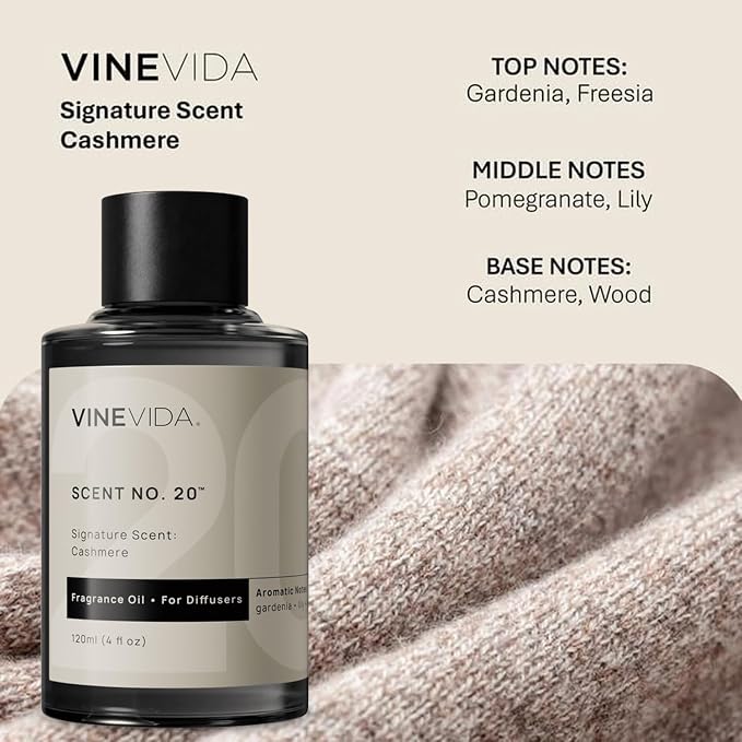 VINEVIDA [4 oz] Cashmere Hotel Fragrance Diffuser Oil - Cold Air Diffuser Refill for Home Scent Collection
