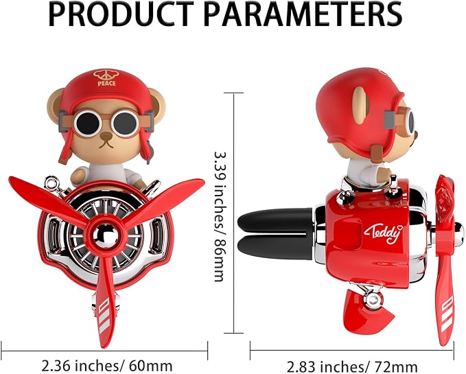 Pilot Car Air Freshener, Cute Bear Car Vent Clip Air Freshener Automotive Air Outlet Fan Diffuser, Automotive Interiors Vent Decoration (Shake Head Style - Red-s)