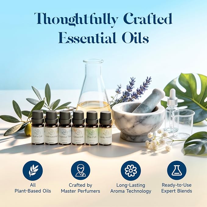 Summer Essential Oils Set for Diffuser, ASAKUKI Tropical Home Fragrance Oils for Women, Beach-Inspired Aromatherapy Diffuser Oils for Bedroom, Bathroom & Living Room