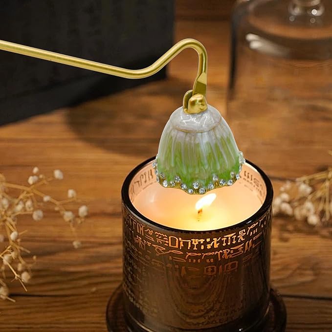 Candle Snuffer, Decorative Candle Extinguisher Snuffer with Long Handle, Elegant Metal Candle Tool for Putting Out Candle Flame Safely (Green)