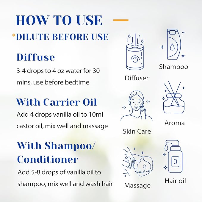 HIQILI Vanilla Essential Oil, Strong Fragrance Add in Skin Perfume, Unscented Lotion, Candle Soap Making Scent, Relax at Home with Diffuse Warm Sweet Aroma -100ML | Strong Fragrance for Diffuser, Body, Skin, Perfume, Lotion, Candle Soap Making Scent, W...
