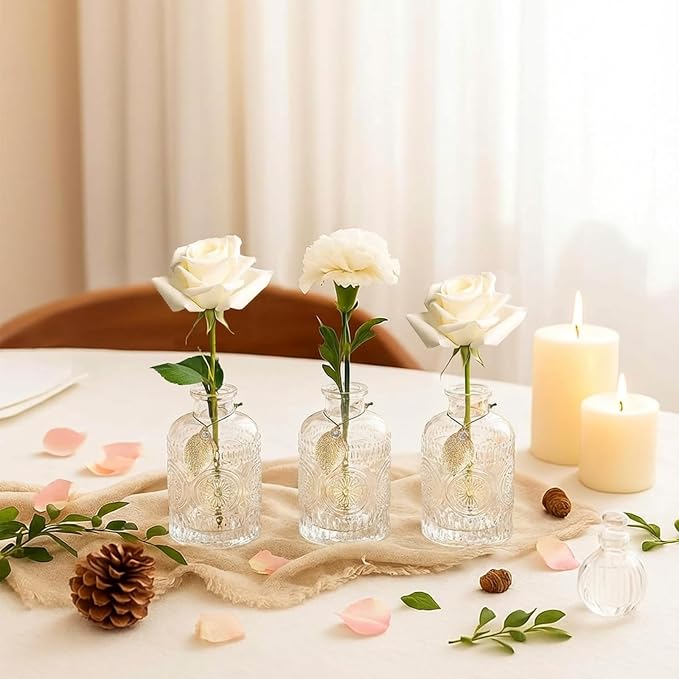 Glass Reed Diffusers Bottles for Home, Diffuser Bottles with 20PCS Reed Diffuser Sticks, Glass Bottle with Lids Apothecary Jar Flower Bud Vases, Set of 3