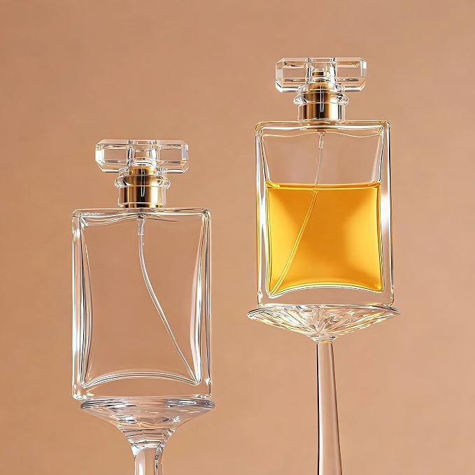 YU FENG Glass Perfume Spray Bottle Set, Refillable Fine Mist Atomizer for Fragrance, Travel & Home Use – Square Glass, Gold Cap, 100ML, 2 Pack