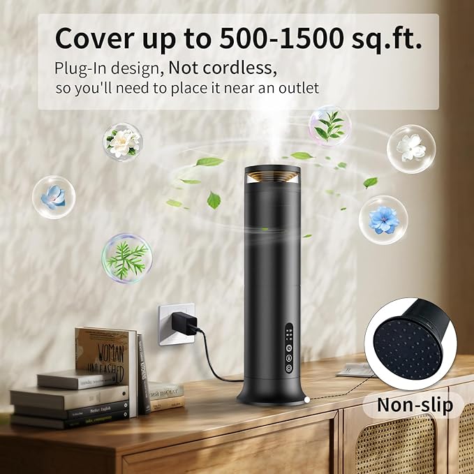 Waterless Essential Oil Diffuser, 1200 Sq Ft Nebulizing Scent Air Machine, Remote Control, Ultra-Quiet Dry Mist Aromatherapy Diffuser for Large Home Office Hotel Spa, 5 Oils Starter Kit Included