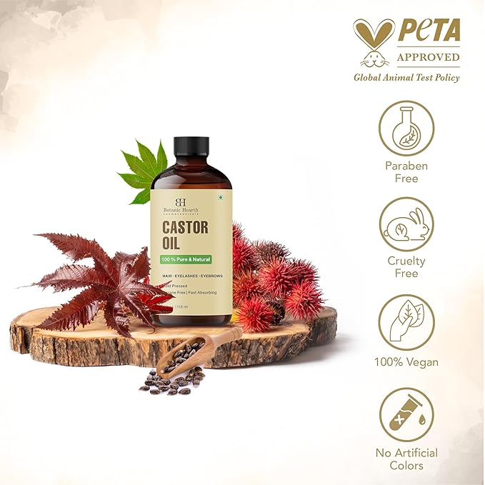 Botanic Hearth Castor Oil & Hair Treatment Oils 4 Fl oz| 100% Pure & Natural, Cold Pressed |For Hair, Eyelashes & Eyebrows | Hexane Free, Fast Absorbing | With Applicators & Dropper | All Hair Types