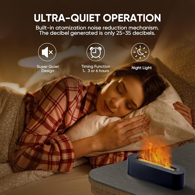YALEDI Essential Oil Diffuser, Fireplace Flame Fire Oil Diffuser, 150ml Ultrasonic Cool Mist Aromatherapy Humidifier, Scent Aroma Diffuser with 7 Colors Light, Timer & Auto-Off for Home, Room (Black)