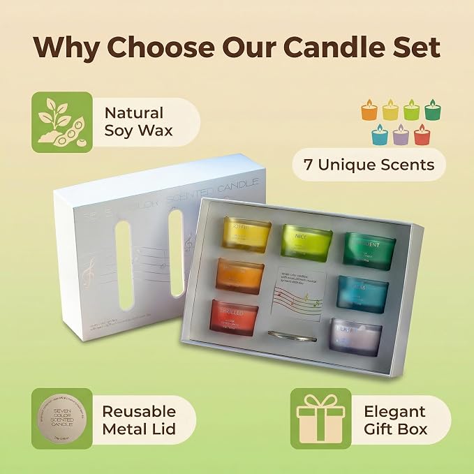 7-Day Rainbow Candle Set The | Self-Care and Stress Relief Aromatherapy Candles - Family Relaxation Candle Set with Lavender Cedar, Sandalwood, Lime Basil Orange Scents