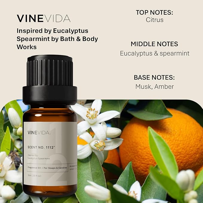 VINEVIDA [0.33oz] Eucalyptus Spearmint Fragrance Oil for Candle Making and Soap Making - Premium Candle Scents for Soy Candles