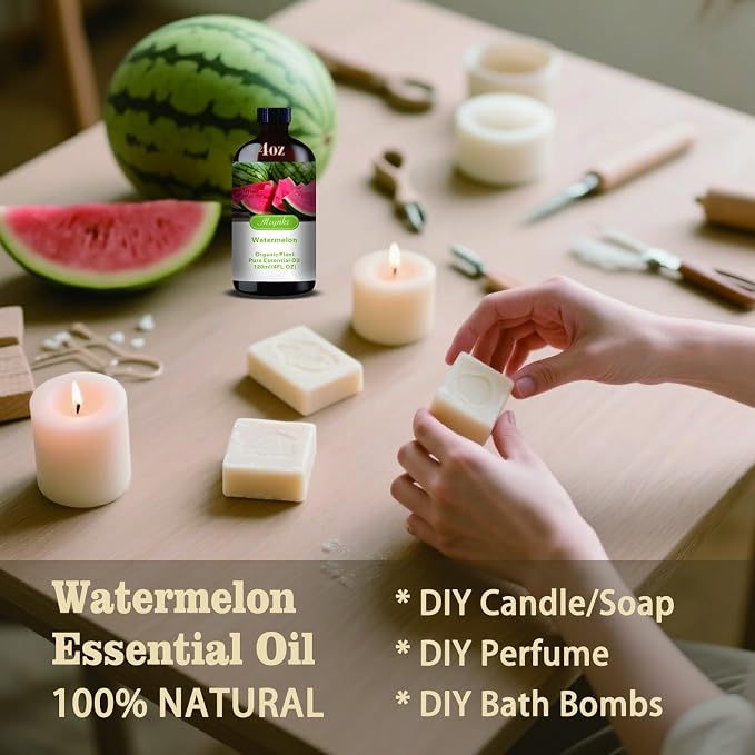Watermelon Essential Oil, Watermelon Oil for Diffuser, Humidifier, DIY Candle, Soap, Fresh Scent, Summer, Gift Ready,Watermelon Fragrance Oil - MLYNKL Essential Oils (4.33 fl oz / 130ml)