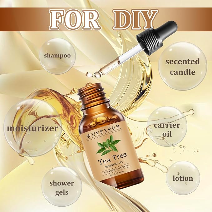 Tea Tree Essential Oils 60ML, Pure Tea Tree Essential Oil for Aromatherapy Diffuser - 2 Fl Oz
