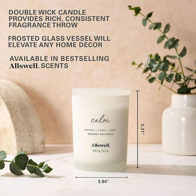 Frosted Scented 2 Wick Candles AW (Calm (Coconut + Citrus + Amber) Scented 2-Wick Spa Jar Candle 15oz.)