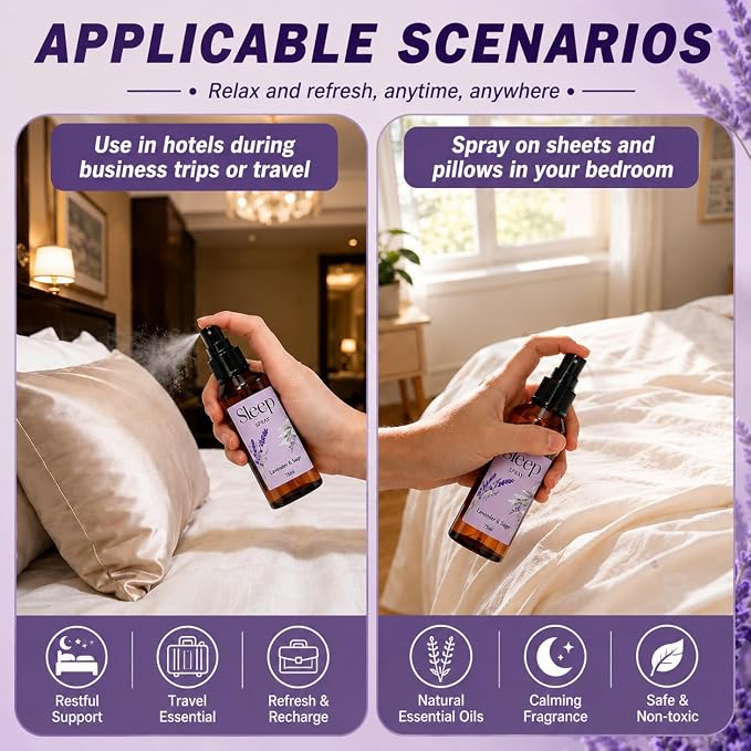 SCENTORINI Sleep Spray, 5.07 oz Pillow Spray with Lavender Essential Oil for Sleep Calming, 2 Pack Relaxing Aromatherapy Pillow Mist for Bedding, Liners, Sheets, Room Spray Air Freshener