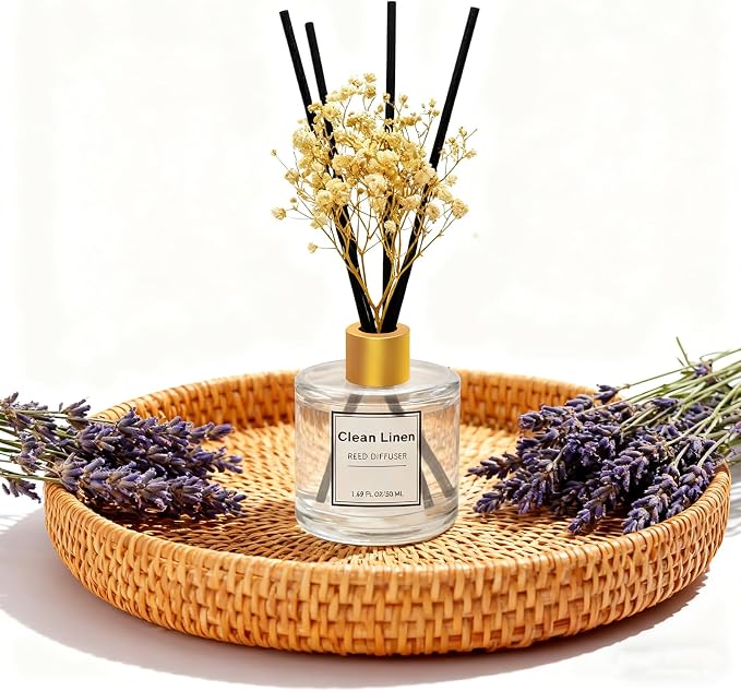 Reed Diffuser Set of 3 Pack,Clean Linen,Vanilla,Lemongrass Scented Oil Diffuser with 4 Sticks,Reed Diffusers for Home,Living Room,Bathroom Air Freshener Diffuser,50ml x 3