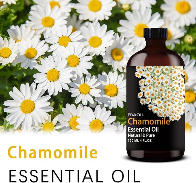 Chamomile Essential Oil, Chamomile Oil 4 Fl Oz 120ML for Diffuser Humidifier Yoga Cleaning DIY Candle Soap Making Perfume Gift for Women Essential Oils FRAOIL (Chamomile 4 Fl Oz (Pack of 1))
