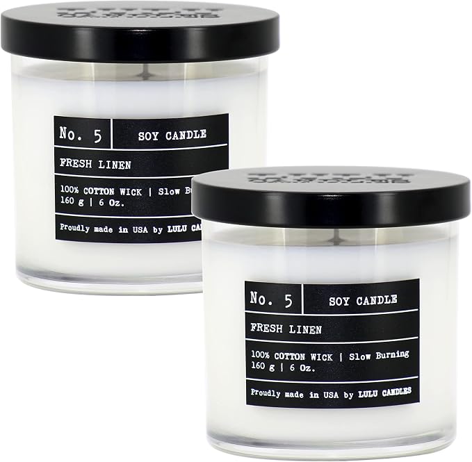 Lulu Candles | Fresh Linen | Luxury Scented Soy Jar Candle | Hand Poured in The USA | Highly Scented & Long Lasting (6 Oz. 2 Pack)