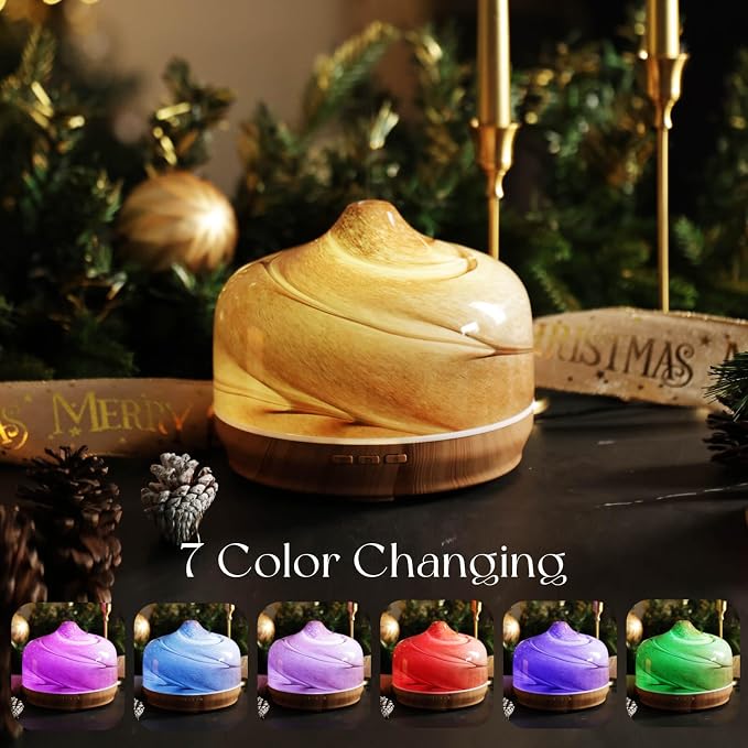Porseme 500ml Glass Essential Oil Diffuser Aromatherapy Ultrasonic Cool Mist Humidifier 15-21 Running Hours Diffusers with Remote Control for Sleeping Yoga Working Spa(Desert