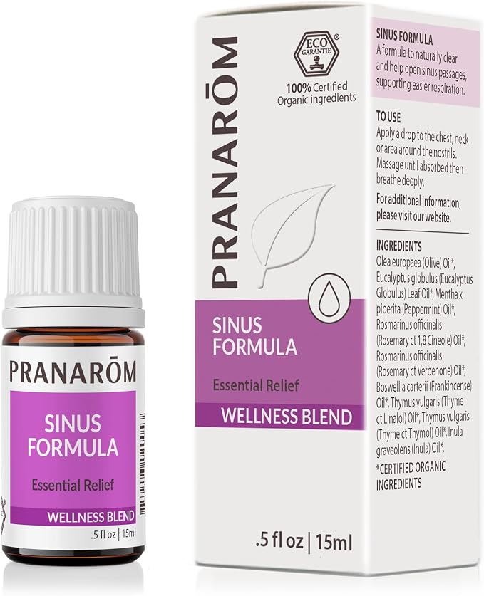 Pranarom - Sinus Formula Essential Oil Blend (2 Pack of 5ml) - Olive Oil, Eucalypts, Peppermint, Rosemary, Frankincense, & Thyme - 100% Pure Essential Oil for Topical Use