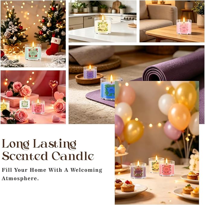 24 Pack Scented Candles Set, 2oz Soy Wax Acrylic Tea Lights with 12 Assorted Fragrances, Long Lasting Aromatherapy Candles for Home Decor, Gift Ready for Christmas Birthday Housewarming