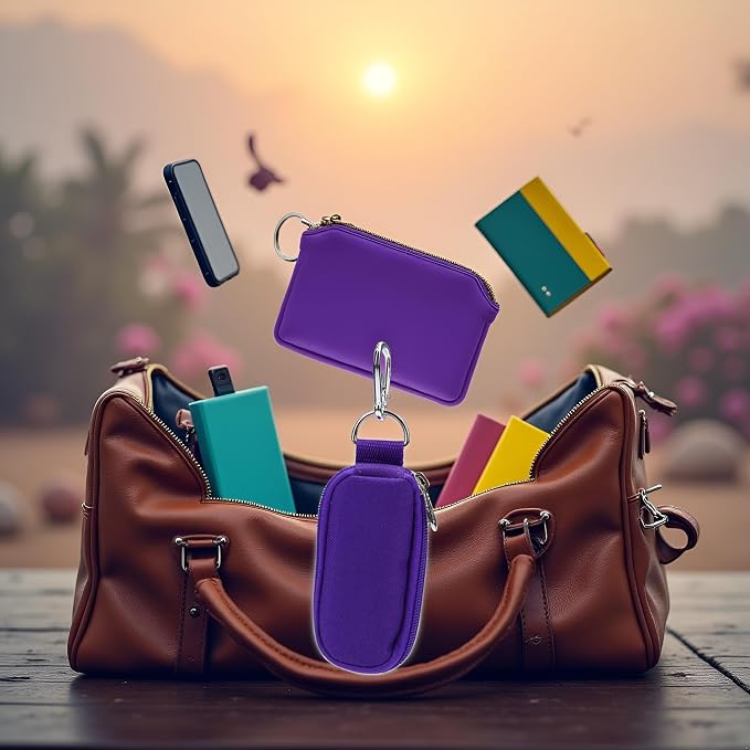 1Pc Purple (Without Bottle) Portable Small Essential Oils Keychain Pouch Kit for 5/10/15ml Carrying Travel Bag for Oil Bottles Travel Cases Tools and Accessories