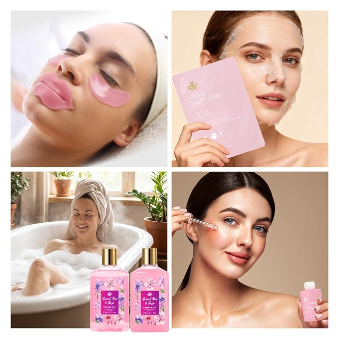 Gifts for Women, Gifts Basket for Women, 25 Pcs Rose Bath & Body Gift Basket Set, Hydrating Skin Care Gift Set, Self Care Gifts, Cosmetic Bag, Necklace, Christmas, Birthday, Anniversary, Mom, Wife