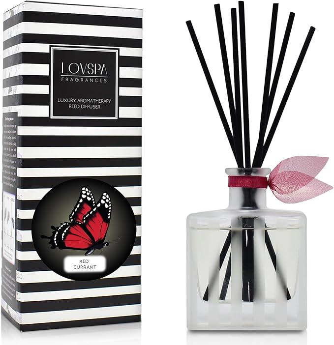Reed Diffuser Set, Red Currant Scented Oil Diffuser with Sticks, Home Fragrance Accessories for Bathroom Shelf Decor, Aroma Diffusers for Home or Office Desk, USA Made