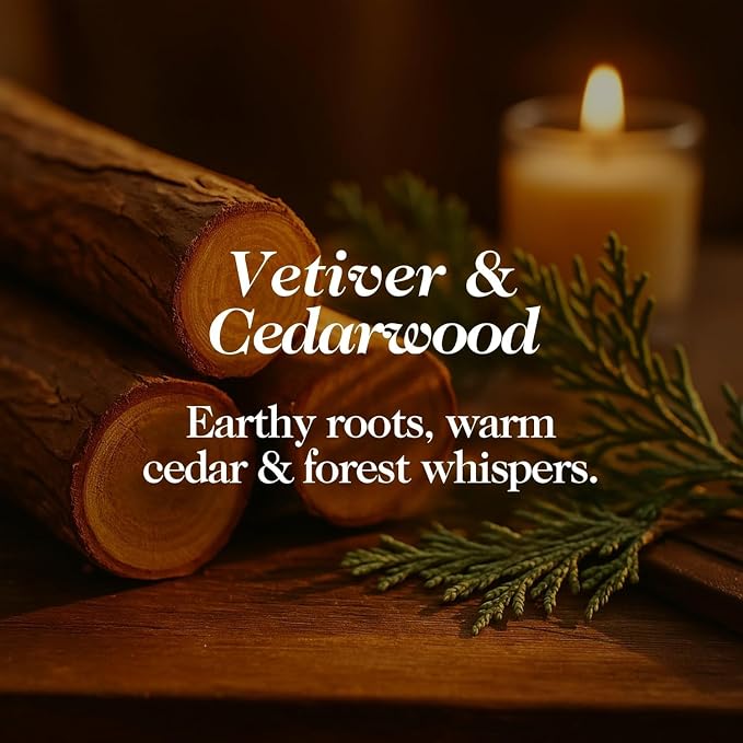 Hand Poured Non Toxic Candles - Vetiver & Cedarwood Fall Candles with Premium Natural Wax - Aromatherapy Scented Candles with Fir, Lemon Peel, Black Pepper & Musk Notes - 8.5 Oz, 45 Hrs Burn Time