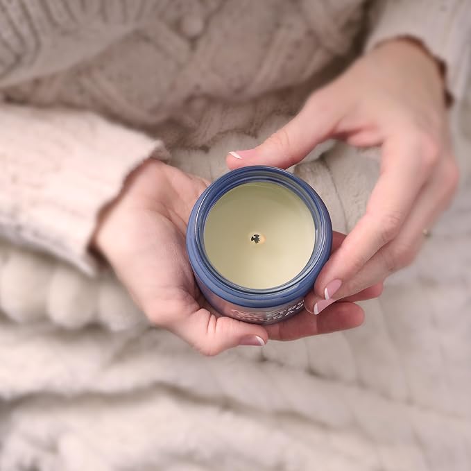 Christian Art Gifts Soy Wax Scented Candle: Strong & Courageous Bible Verse, Fireside Blue Spruce Scent, Pure Essential Oils, 4.5oz, Up to 20 Hours Burn Time, Glass Jar w/Metal Lid, Encouragement Gift