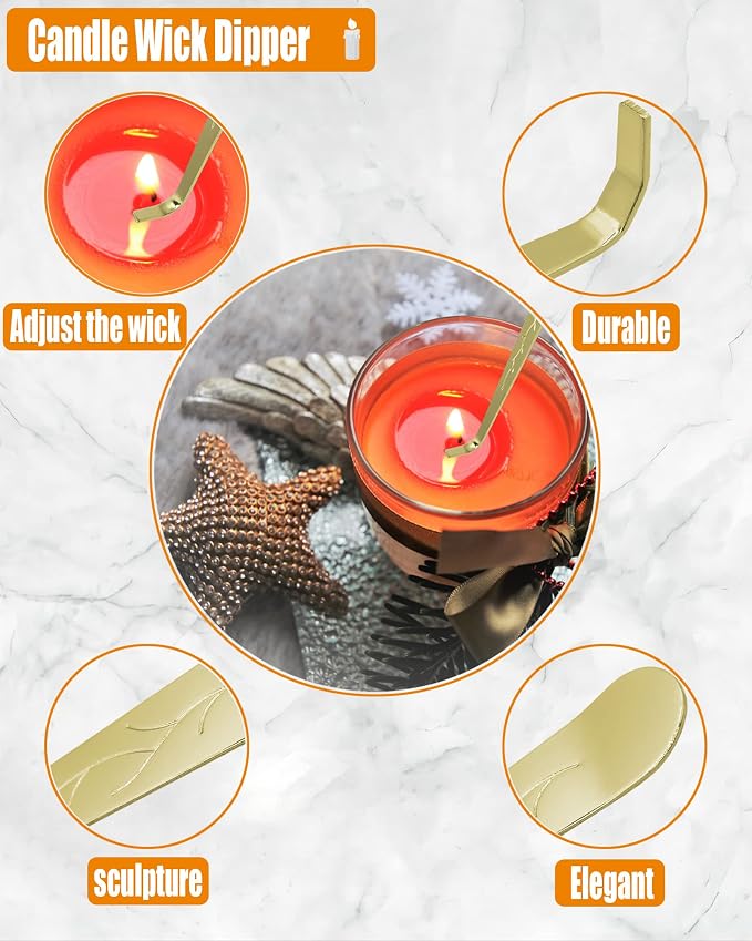 YOUTUOY 4 in1 Candle Accessory Set with Storage Tray Plate, Candle Wick Trimmer, Candle Wick Snuffer, Candle Wick Dipper, Great for Scented Candles Lovers (Gold)