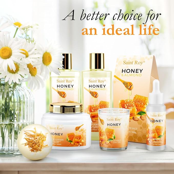 Shower kit gift Birthday Spa Gifts for Women, Honey Almond Bath Gift Set for Women, Spa Gift Basket for Women & Men, Home Spa Gift Set, Self-Care Spa, Bath Gifts Christmas, Mother Day, Anniversary